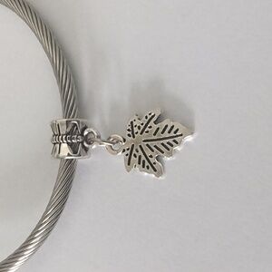 Silver Leaf Dangle Charm for Pandora Style Bracelet‎